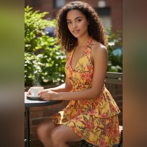 BCX Yellow Dress with Red and Green Accents